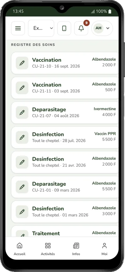 Le registre des soins, bête par bête